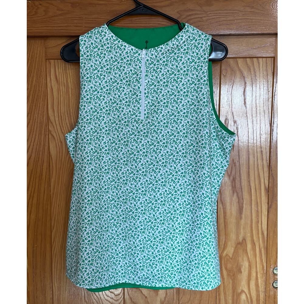 Belyn Key Reversible Golf Polo Shirt Green Floral L